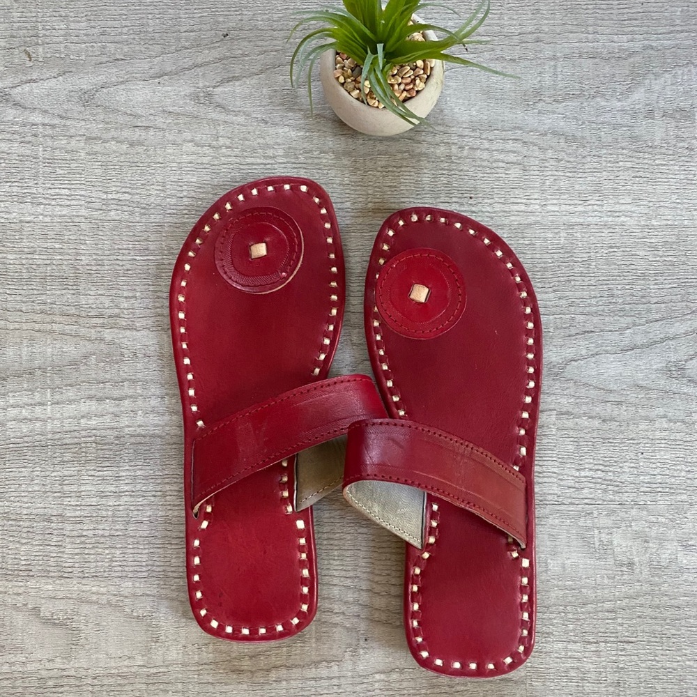 Red leather sandals